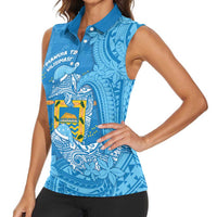 Tuvalu Christmas Women Sleeveless Polo Shirt Dolphins Santa Xmas Tribal Waves - Polynesian Pride