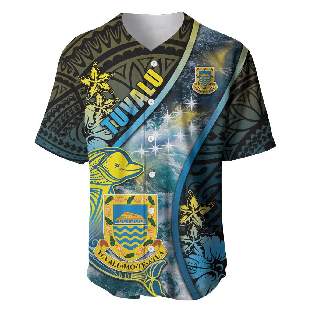 Personalised Tuvalu Baseball Jersey Dolphin On The Waves