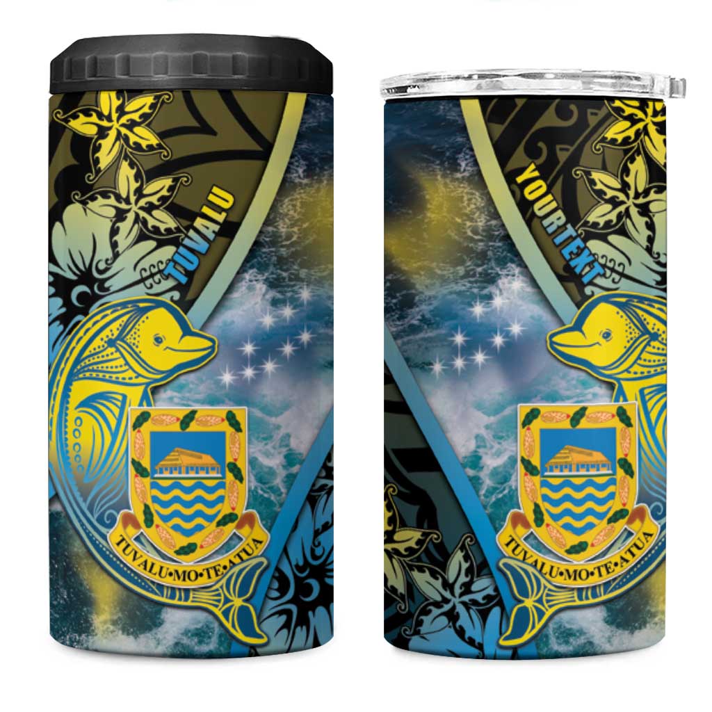Personalised Tuvalu 4 in 1 Can Cooler Tumbler Dolphin On The Waves DT05 One Size: 16 oz Blue - Polynesian Pride
