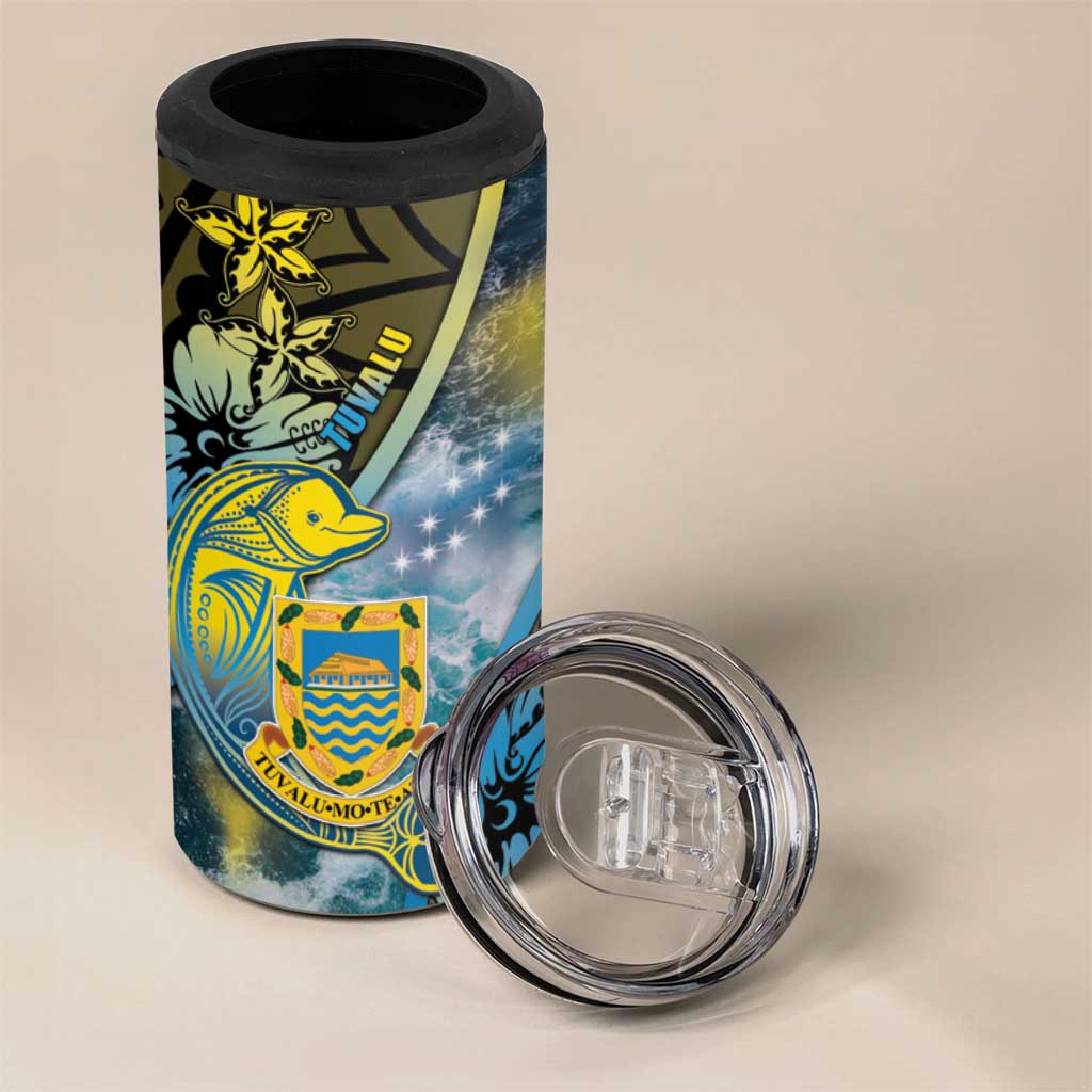 Personalised Tuvalu 4 in 1 Can Cooler Tumbler Dolphin On The Waves DT05 - Polynesian Pride