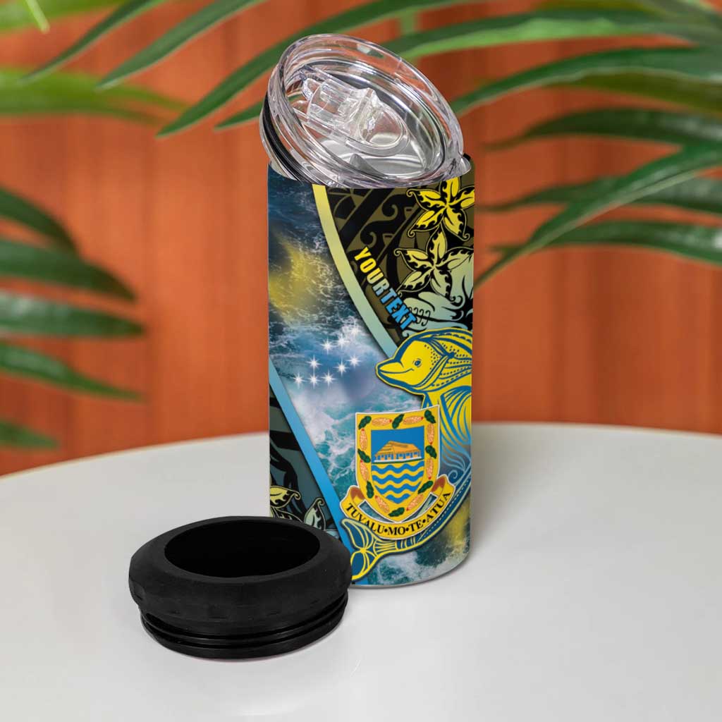 Personalised Tuvalu 4 in 1 Can Cooler Tumbler Dolphin On The Waves DT05 - Polynesian Pride