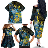 Personalised Tuvalu Family Matching Off The Shoulder Long Sleeve Dress and Hawaiian Shirt Dolphin On The Waves
