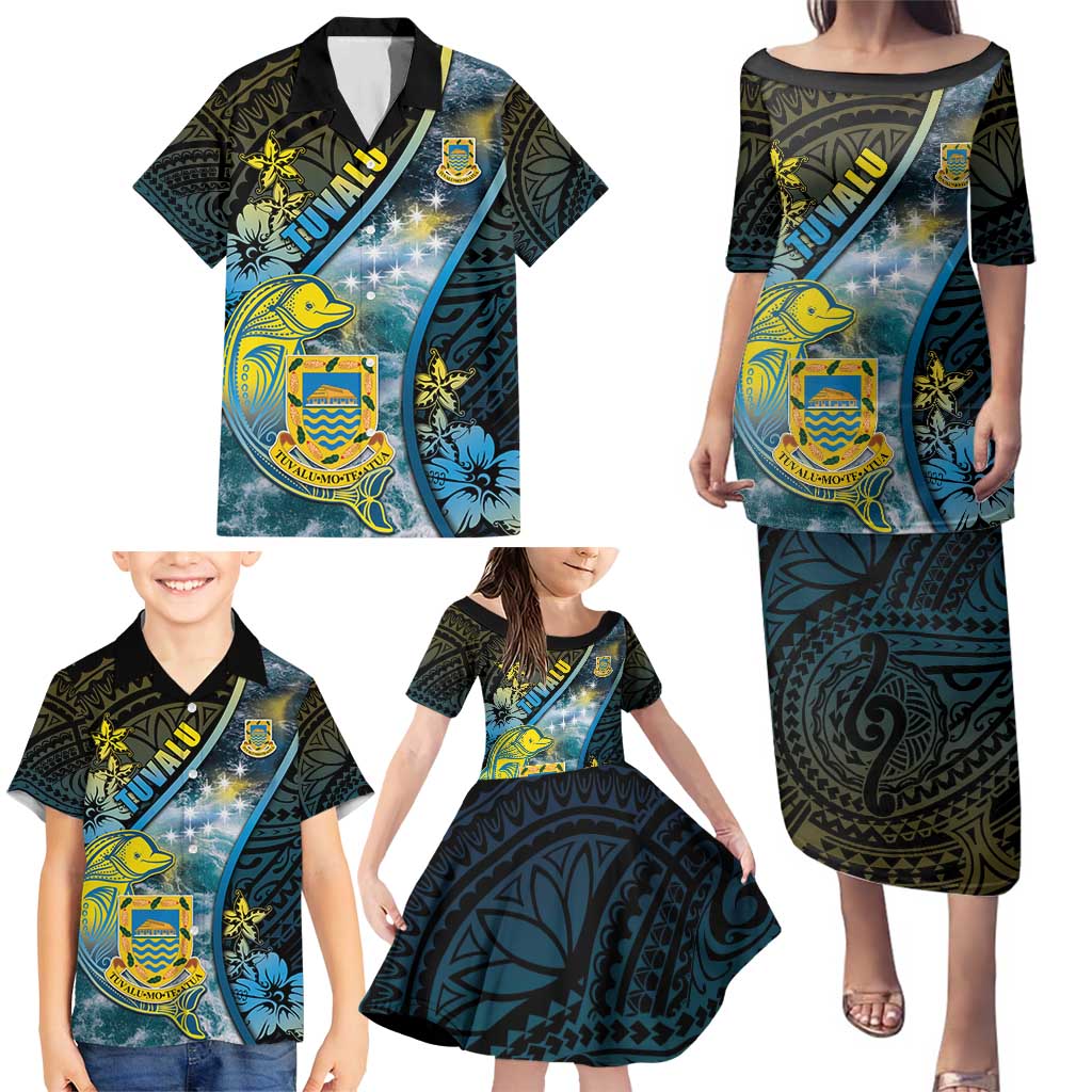 Personalised Tuvalu Family Matching Puletasi and Hawaiian Shirt Dolphin On The Waves