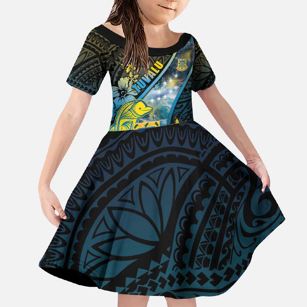 Personalised Tuvalu Family Matching Summer Maxi Dress and Hawaiian Shirt Dolphin On The Waves