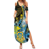 Personalised Tuvalu Family Matching Summer Maxi Dress and Hawaiian Shirt Dolphin On The Waves