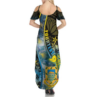 Personalised Tuvalu Family Matching Summer Maxi Dress and Hawaiian Shirt Dolphin On The Waves