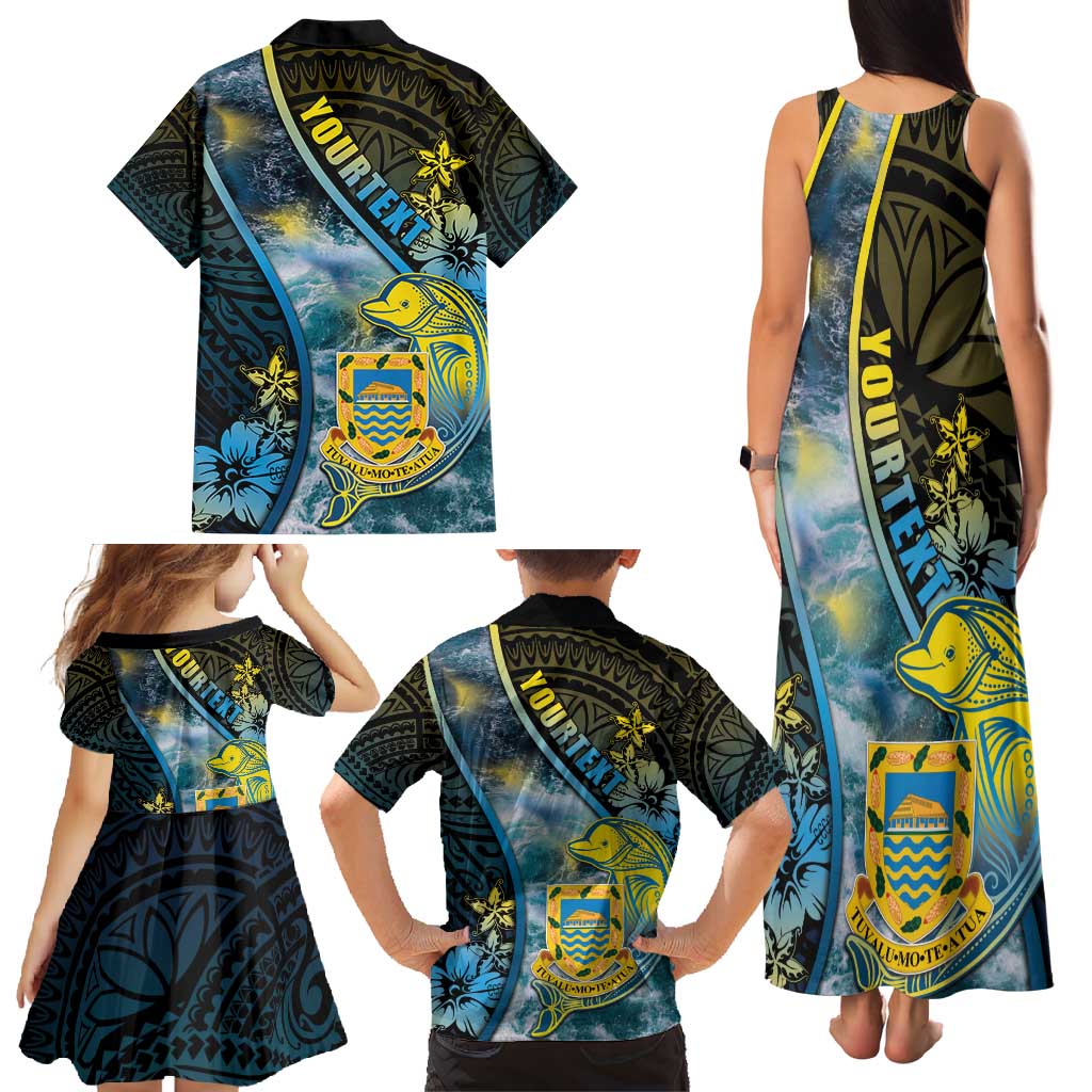 Personalised Tuvalu Family Matching Tank Maxi Dress and Hawaiian Shirt Dolphin On The Waves