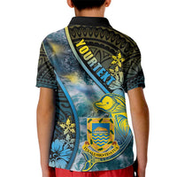 Personalised Tuvalu Kid Polo Shirt Dolphin On The Waves