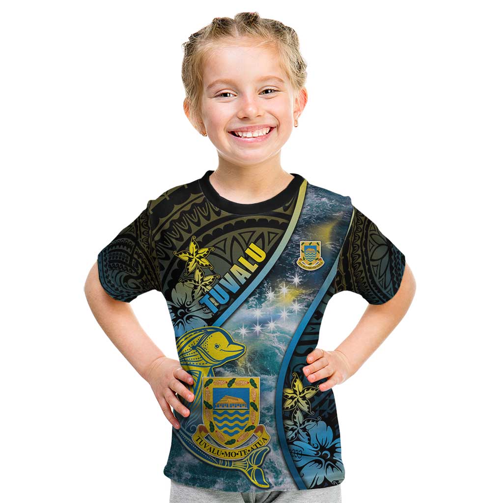 Personalised Tuvalu Kid T Shirt Dolphin On The Waves