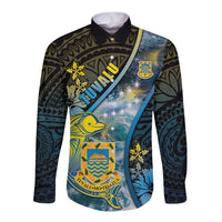 Personalised Tuvalu Long Sleeve Button Shirt Dolphin On The Waves