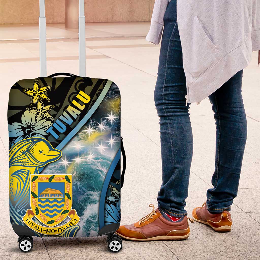 Tuvalu Luggage Cover Dolphin On The Waves DT05 Blue - Polynesian Pride
