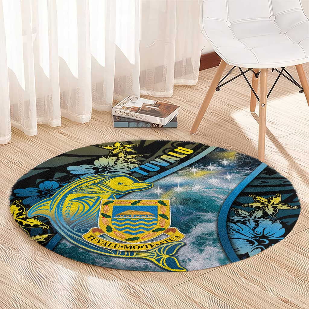 Tuvalu Round Carpet Dolphin On The Waves
