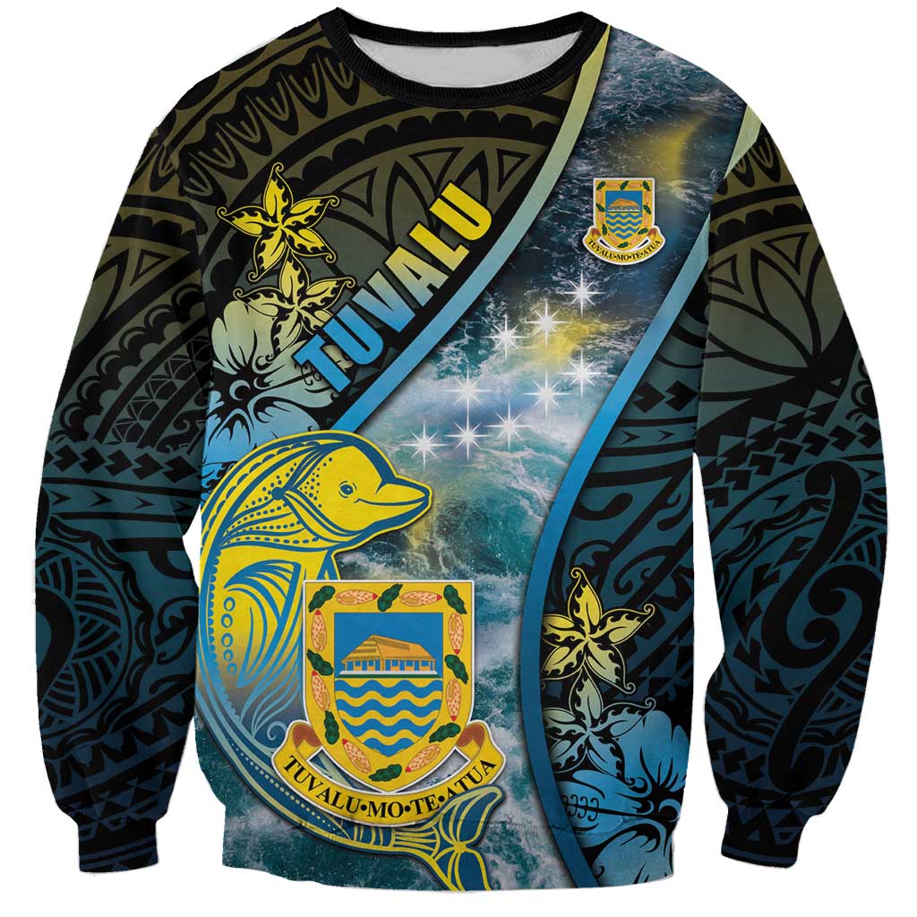 Personalised Tuvalu Sweatshirt Dolphin On The Waves