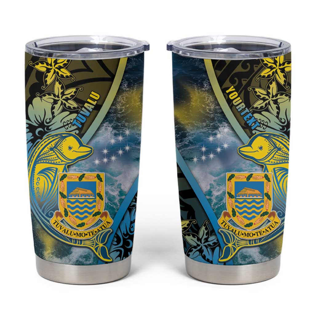 Personalised Tuvalu Tumbler Cup Dolphin On The Waves DT05 Blue - Polynesian Pride