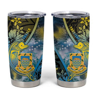 Personalised Tuvalu Tumbler Cup Dolphin On The Waves DT05 Blue - Polynesian Pride