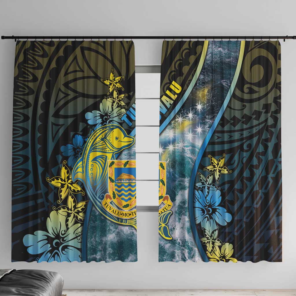 Tuvalu Window Curtain Dolphin On The Waves DT05 With Hooks Blue - Polynesian Pride