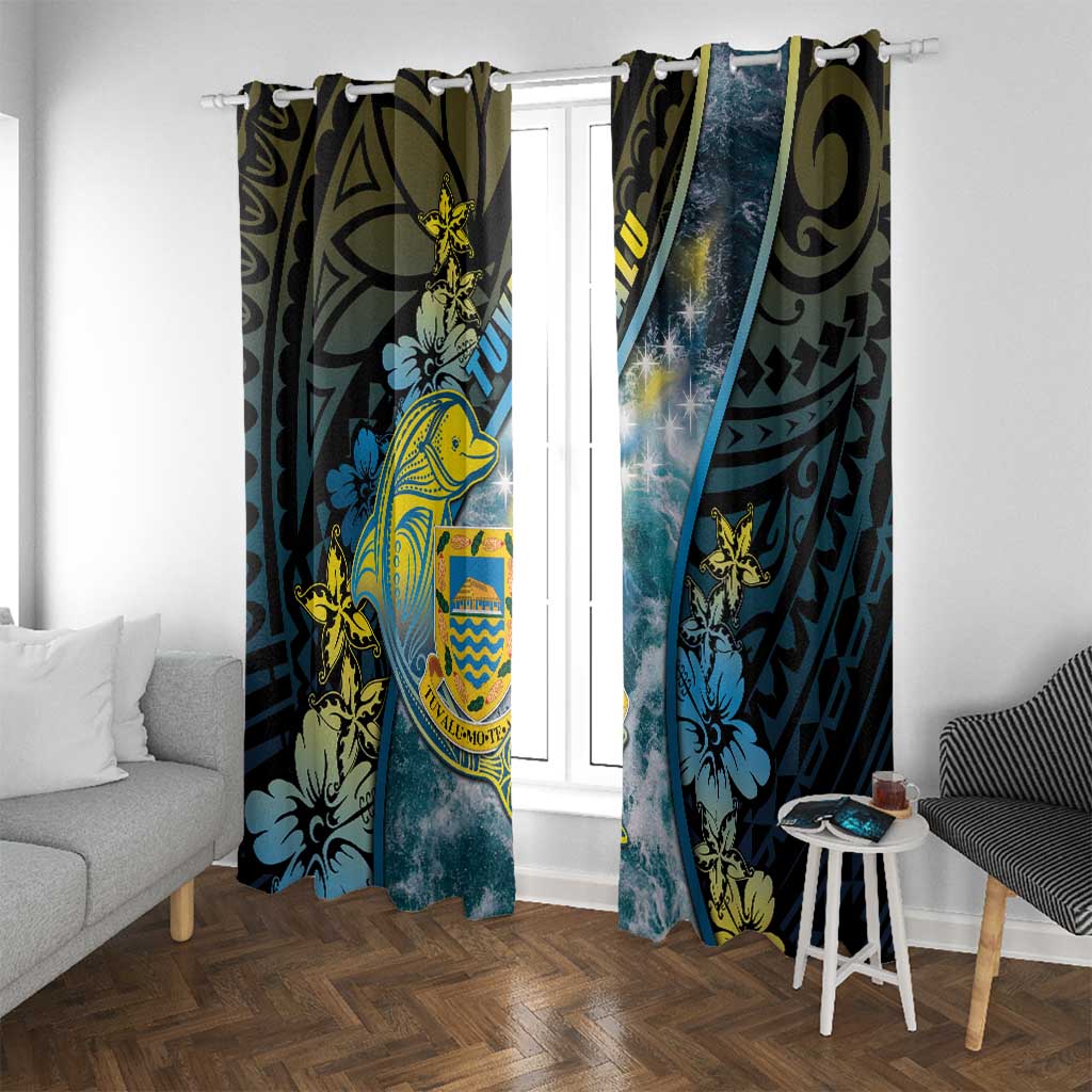 Tuvalu Window Curtain Dolphin On The Waves DT05 With Grommets Blue - Polynesian Pride