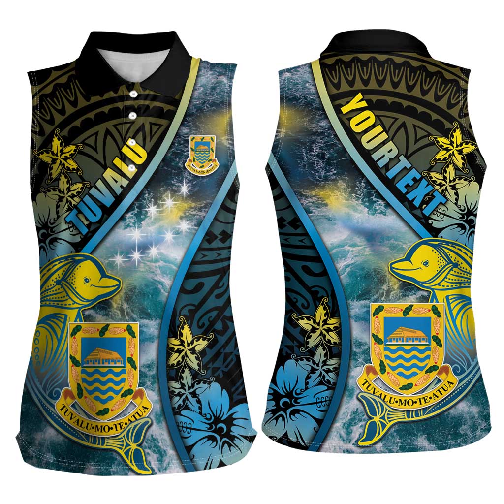 Personalised Tuvalu Women Sleeveless Polo Shirt Dolphin On The Waves