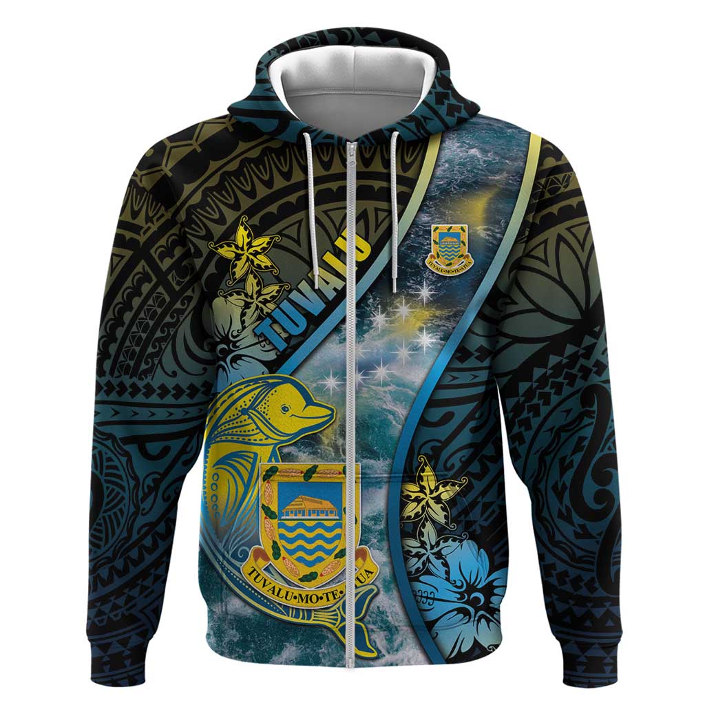 Personalised Tuvalu Zip Hoodie Dolphin On The Waves