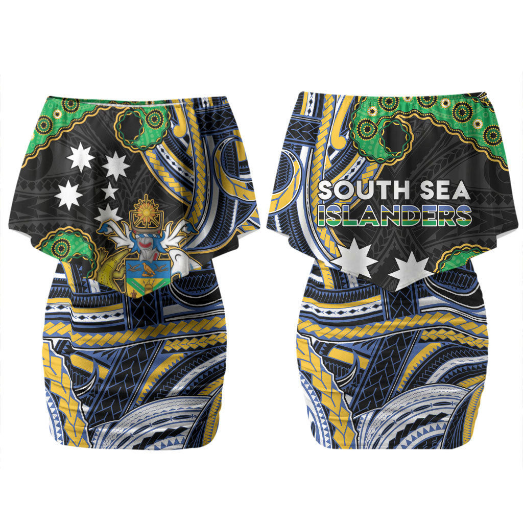 South Sea Islanders And Solomon Islands Couples Matching Off Shoulder Short Dress and Long Sleeve Button Shirt Solomons Coat Of Arms And Southern Cross DT05 - Polynesian Pride