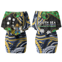 South Sea Islanders And Solomon Islands Couples Matching Off Shoulder Short Dress and Long Sleeve Button Shirt Solomons Coat Of Arms And Southern Cross DT05 - Polynesian Pride