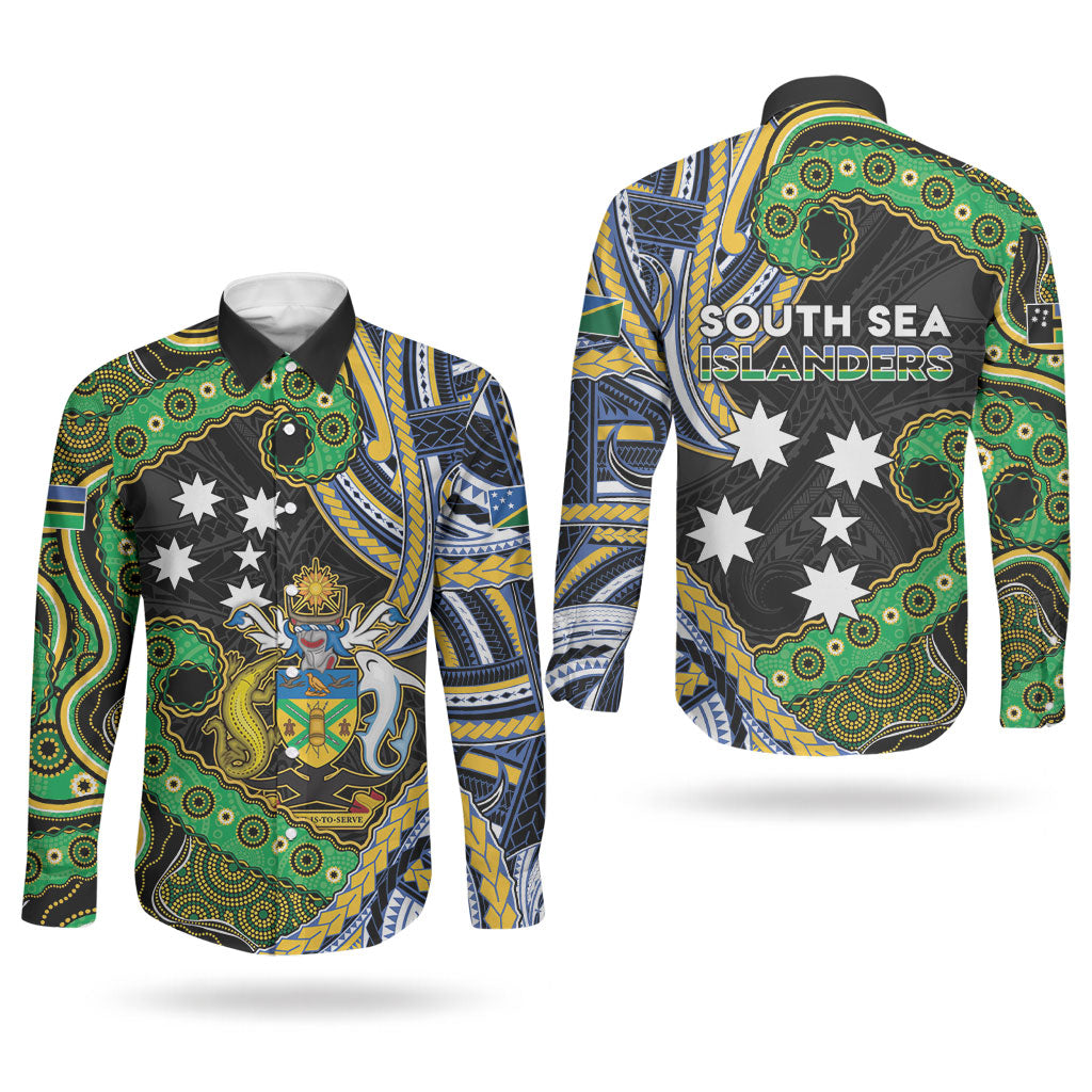 South Sea Islanders And Solomon Islands Couples Matching Summer Maxi Dress and Long Sleeve Button Shirt Solomons Coat Of Arms And Southern Cross DT05 - Polynesian Pride