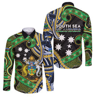 South Sea Islanders And Solomon Islands Family Matching Mermaid Dress and Hawaiian Shirt Solomons Coat Of Arms And Southern Cross DT05 Dad's Shirt - Long Sleeve Black - Polynesian Pride
