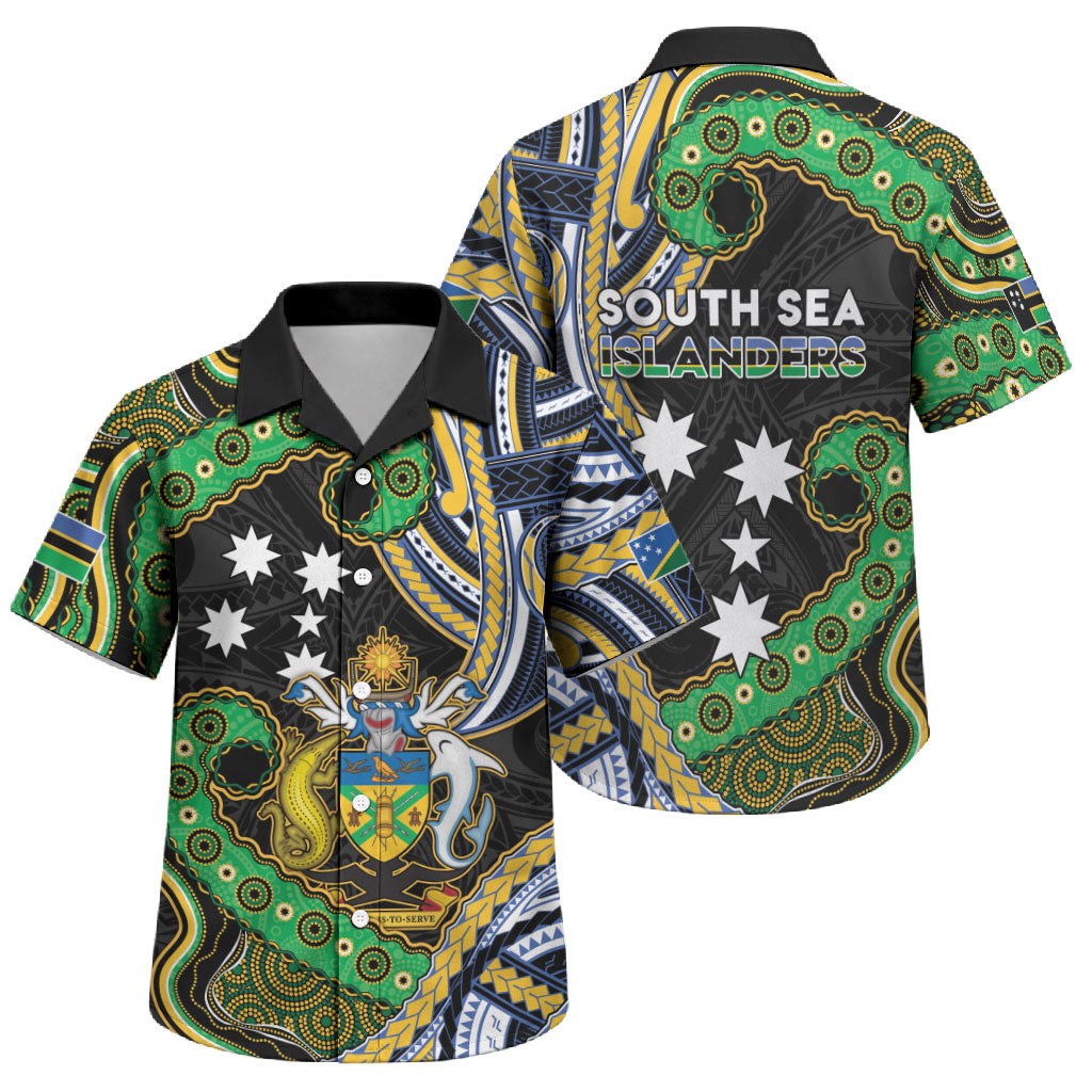 South Sea Islanders And Solomon Islands Family Matching Mermaid Dress and Hawaiian Shirt Solomons Coat Of Arms And Southern Cross DT05 Son's Shirt Black - Polynesian Pride
