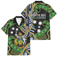 South Sea Islanders And Solomon Islands Family Matching Short Sleeve Bodycon Dress and Hawaiian Shirt Solomons Coat Of Arms And Southern Cross DT05 Dad's Shirt - Short Sleeve Black - Polynesian Pride