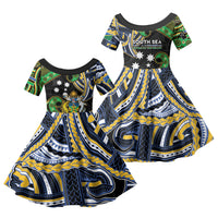 South Sea Islanders And Solomon Islands Family Matching Tank Maxi Dress and Hawaiian Shirt Solomons Coat Of Arms And Southern Cross DT05 Daughter's Dress Black - Polynesian Pride