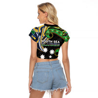 South Sea Islanders And Solomon Islands Raglan Cropped T Shirt Solomons Coat Of Arms And Southern Cross DT05 - Polynesian Pride