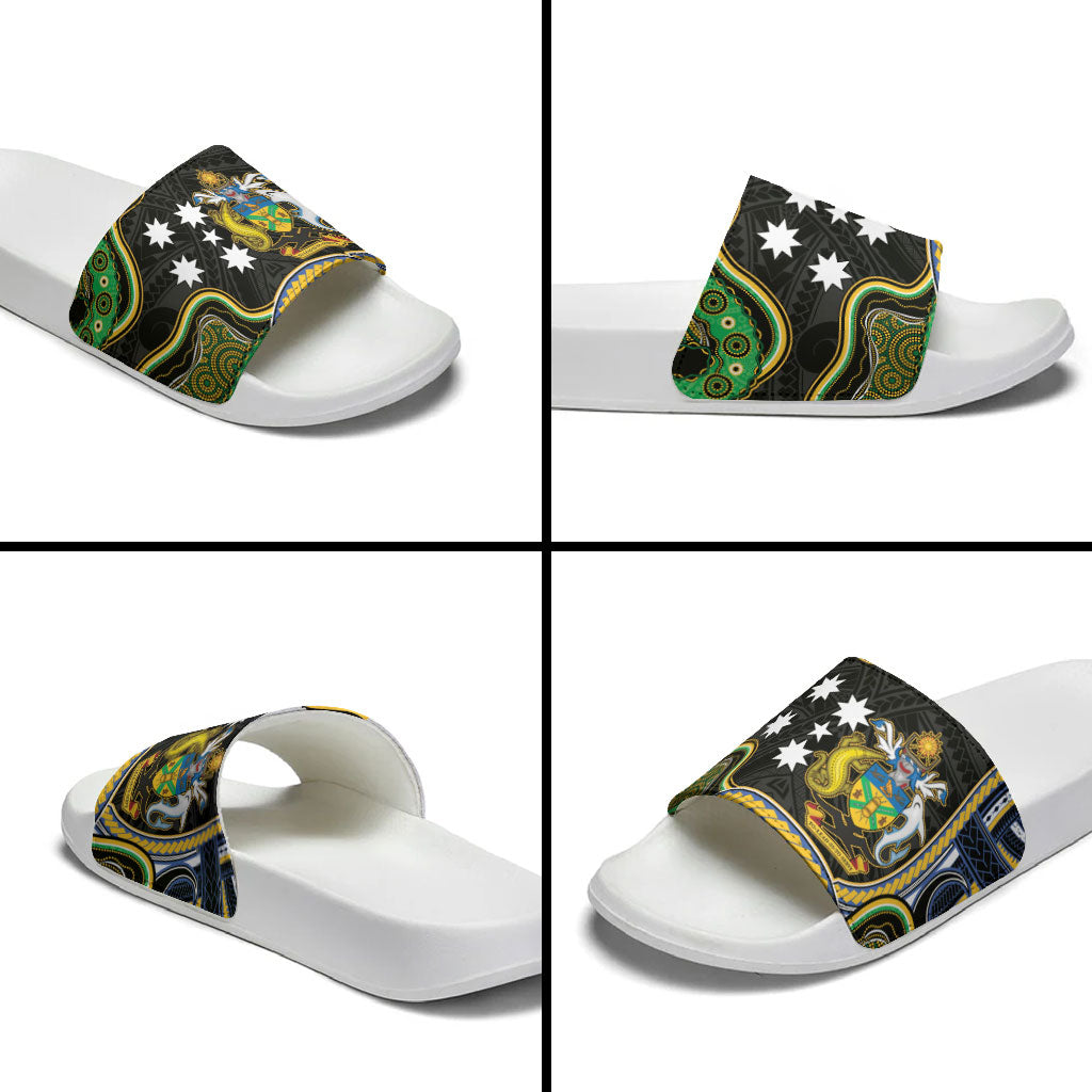 South Sea Islanders And Solomon Islands Slide Sandals Solomons Coat Of Arms And Southern Cross DT05 - Polynesian Pride