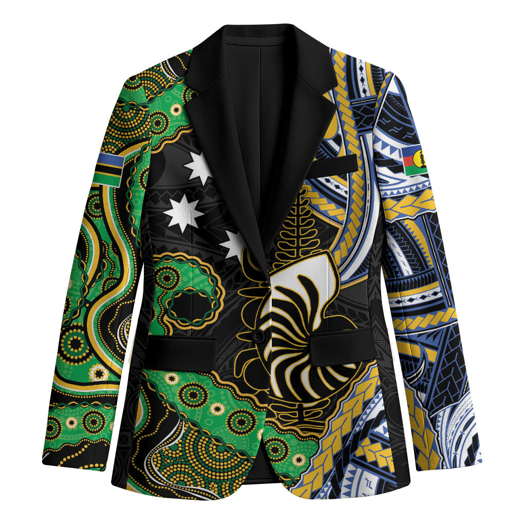 South Sea Islanders And New Caledonia Blazer Nautilus Shell Southern Cross Tribal Pattern DT05 Unisex Black - Polynesian Pride