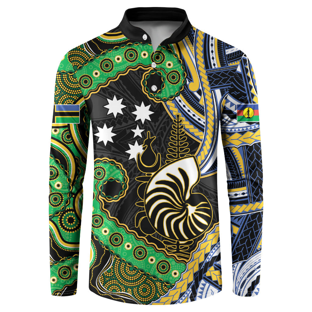 South Sea Islanders And New Caledonia Button Sweatshirt Nautilus Shell Southern Cross Tribal Pattern DT05 Black - Polynesian Pride