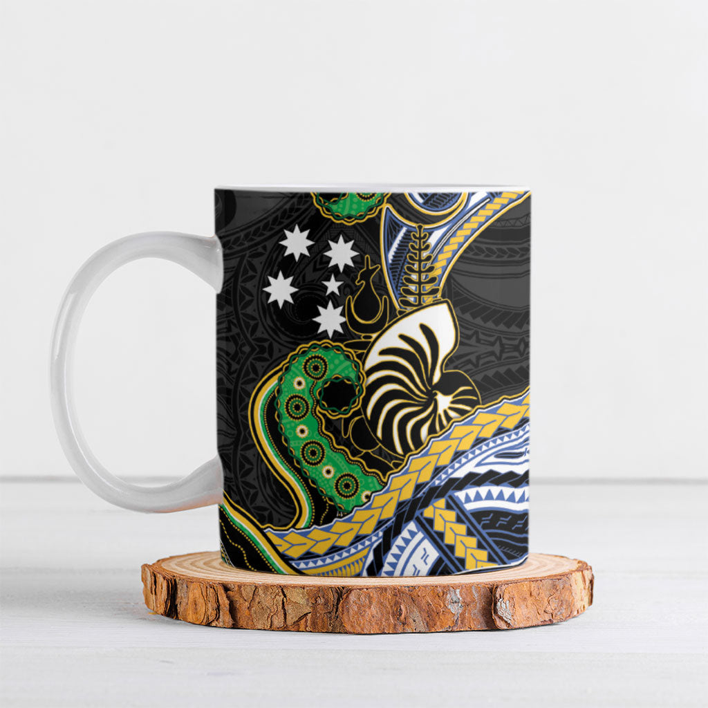 South Sea Islanders And New Caledonia Ceramic Mug Nautilus Shell Southern Cross Tribal Pattern DT05 Black - Polynesian Pride