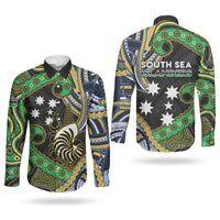 South Sea Islanders And New Caledonia Couples Matching Off Shoulder Short Dress and Long Sleeve Button Shirt Nautilus Shell Southern Cross Tribal Pattern DT05 - Polynesian Pride