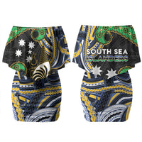 South Sea Islanders And New Caledonia Couples Matching Off Shoulder Short Dress and Long Sleeve Button Shirt Nautilus Shell Southern Cross Tribal Pattern DT05 - Polynesian Pride