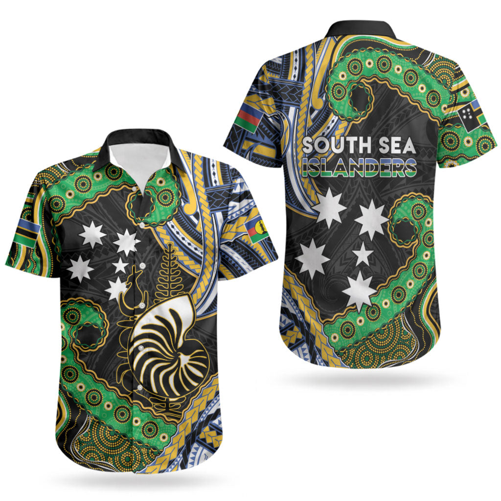 South Sea Islanders And New Caledonia Couples Matching Short Sleeve Bodycon Dress and Hawaiian Shirt Nautilus Shell Southern Cross Tribal Pattern DT05 - Polynesian Pride