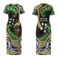 South Sea Islanders And New Caledonia Couples Matching Short Sleeve Bodycon Dress and Hawaiian Shirt Nautilus Shell Southern Cross Tribal Pattern DT05 - Polynesian Pride