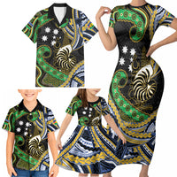 South Sea Islanders And New Caledonia Family Matching Short Sleeve Bodycon Dress and Hawaiian Shirt Nautilus Shell Southern Cross Tribal Pattern DT05 - Polynesian Pride