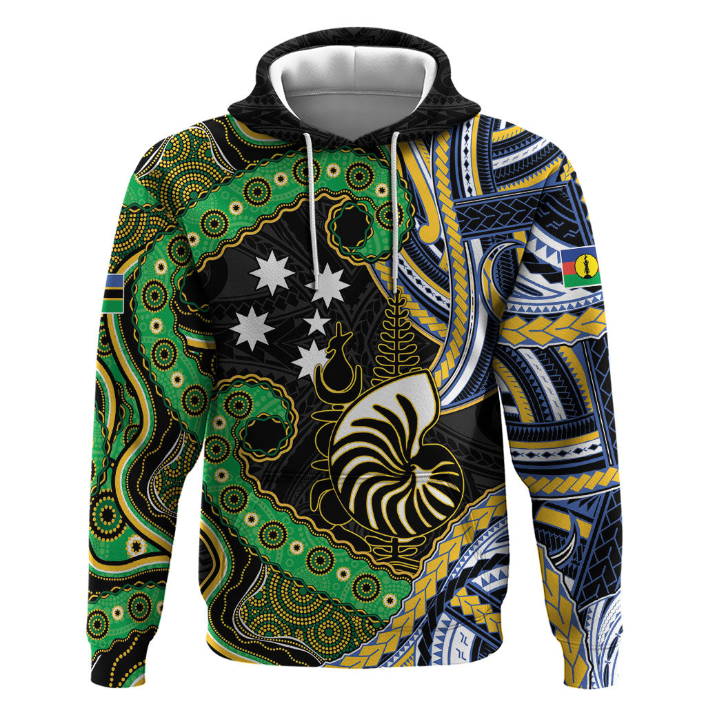 South Sea Islanders And New Caledonia Zip Hoodie Nautilus Shell Southern Cross Tribal Pattern DT05 Pullover Hoodie Black - Polynesian Pride
