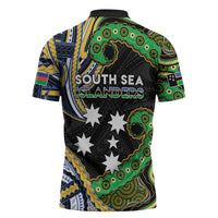 South Sea Islanders And New Caledonia Zipper Polo Shirt Nautilus Shell Southern Cross Tribal Pattern DT05 - Polynesian Pride