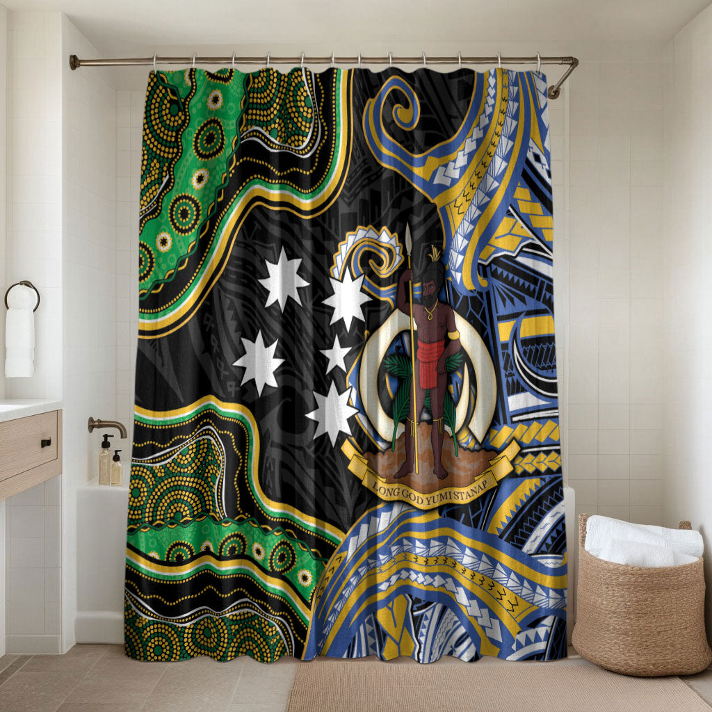 South Sea Islanders And Vanuatu Bathroom Set Boar Tusk Warrior Southern Tribal Pattern DT05 Shower Curtain Only Black - Polynesian Pride