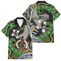 South Sea Islanders And Vanuatu Family Matching Long Sleeve Bodycon Dress and Hawaiian Shirt Boar Tusk Warrior Southern Tribal Pattern DT05 Dad's Shirt - Short Sleeve Black - Polynesian Pride