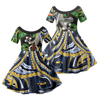 South Sea Islanders And Vanuatu Family Matching Long Sleeve Bodycon Dress and Hawaiian Shirt Boar Tusk Warrior Southern Tribal Pattern DT05 Daughter's Dress Black - Polynesian Pride