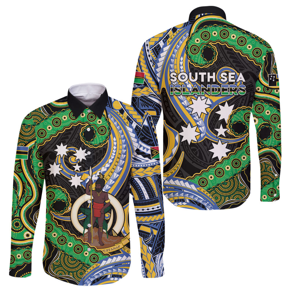 South Sea Islanders And Vanuatu Family Matching Off Shoulder Maxi Dress and Hawaiian Shirt Boar Tusk Warrior Southern Tribal Pattern DT05 Dad's Shirt - Long Sleeve Black - Polynesian Pride