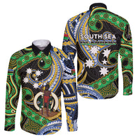 South Sea Islanders And Vanuatu Family Matching Off Shoulder Maxi Dress and Hawaiian Shirt Boar Tusk Warrior Southern Tribal Pattern DT05 Dad's Shirt - Long Sleeve Black - Polynesian Pride