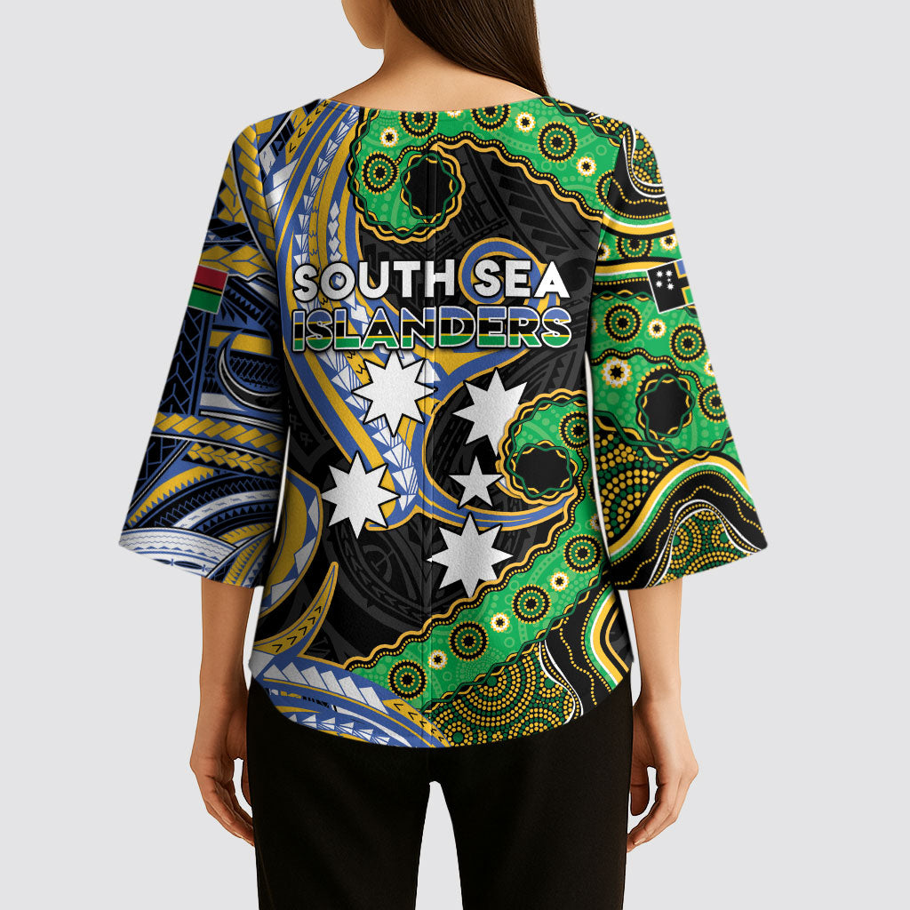 South Sea Islanders And Vanuatu Kimono Sleeve Blouse Boar Tusk Warrior Southern Tribal Pattern DT05 - Polynesian Pride