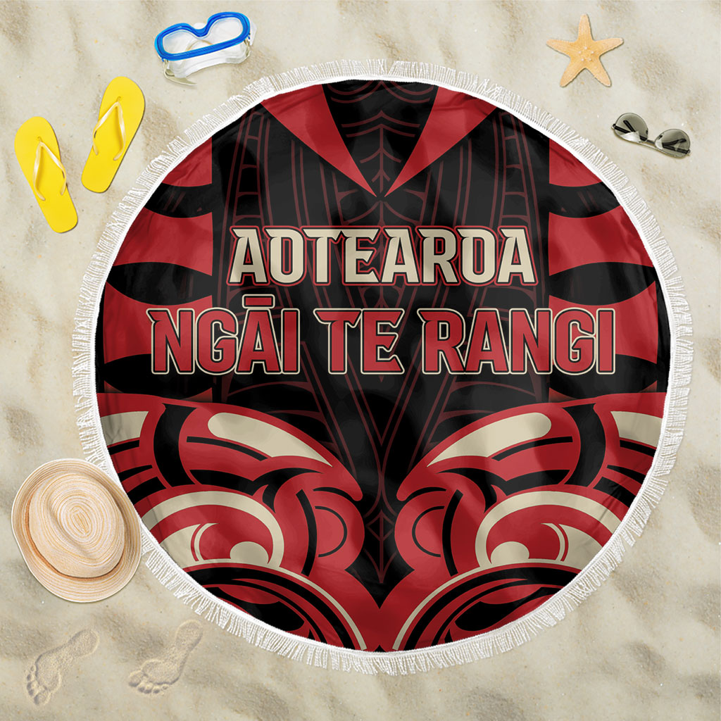 Aotearoa Ngai Te Rangi Beach Blanket New Zealand Traditional Maori Pattern DT05 One Size 150cm Red - Polynesian Pride
