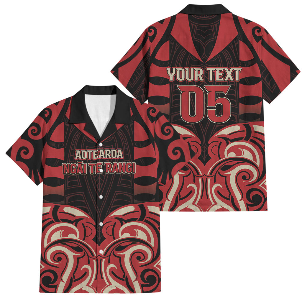 Custom Aotearoa Ngai Te Rangi Family Matching Off Shoulder Maxi Dress and Hawaiian Shirt New Zealand Traditional Maori Pattern DT05 Dad's Shirt - Short Sleeve Red - Polynesian Pride